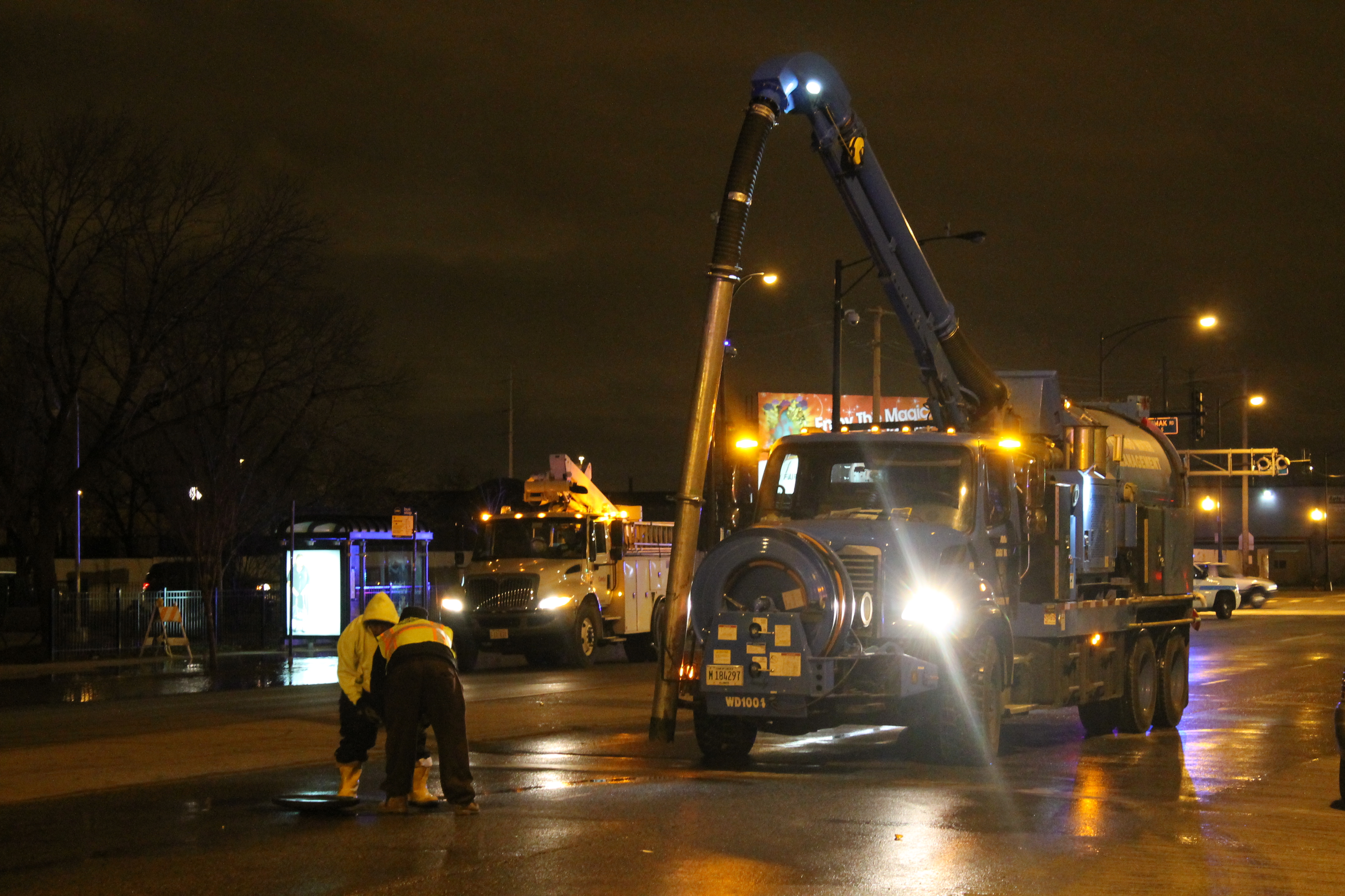 crews working overnight at a water main break