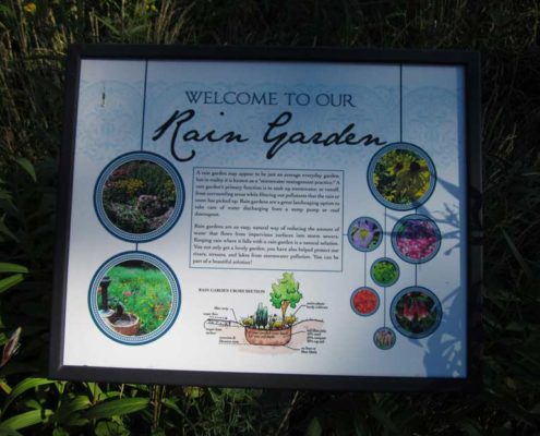 Educational signage about rain garden