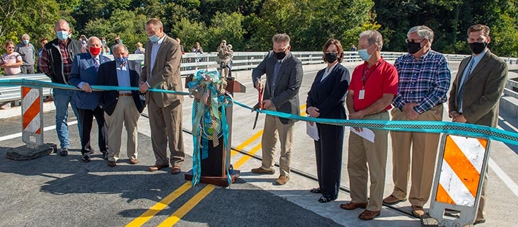 Local officials cut the ribbon to open Orrs Bridge