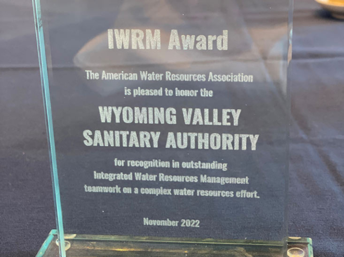 American Water Resources Association Integrated Water Resources Management Award given to Wyoming Valley Sanitary Authority in November 2022