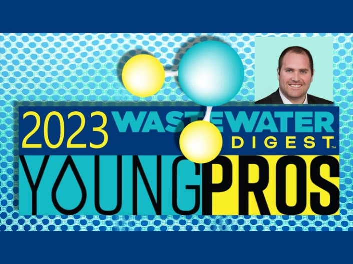 2023 Wastewater Digest Young Pros logo with inset photo of Cory Salmon