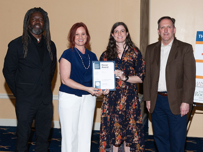 Tracy Strickland and Jennie Ryan-Gisewhite accept the Honor Award for Analysis & Planning for the Ridgway Riverfront Master Plan
