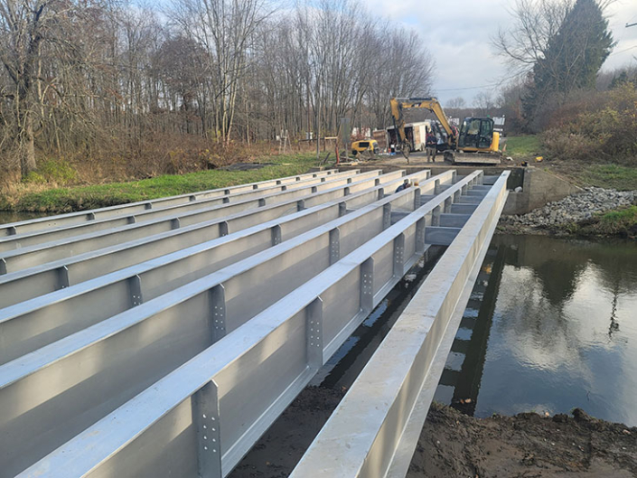 Structural steel bridge beams recently placed for a bridge replacement in Mercer County, PA