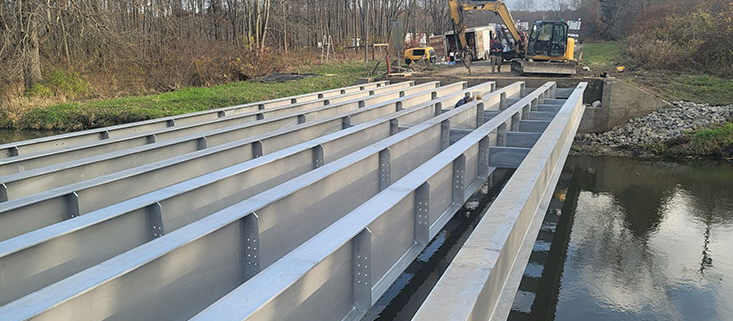 Structural steel bridge beams recently placed for a bridge replacement in Mercer County, PA